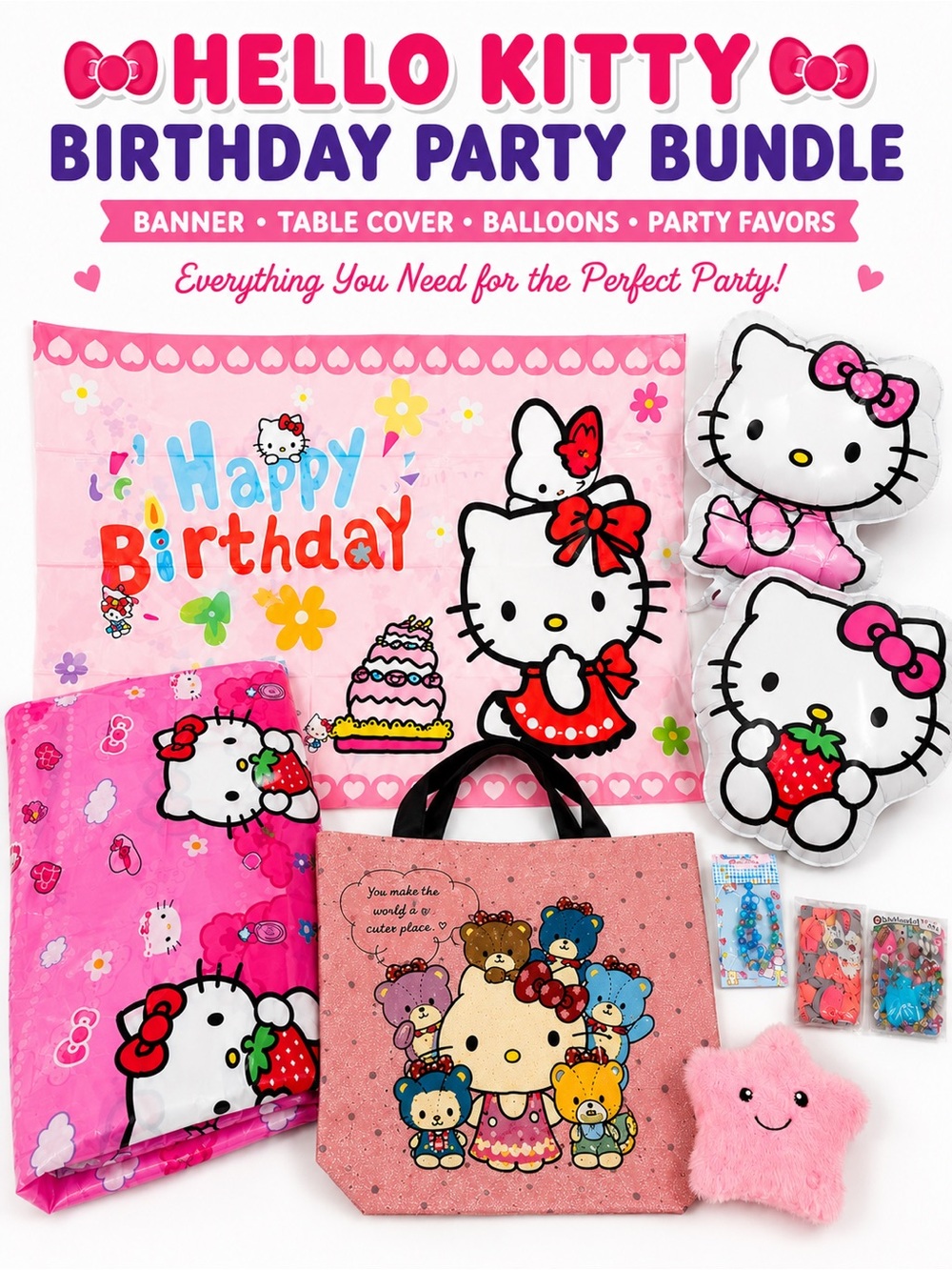Hello Kitty Happy Birthday Party Bundle - Decorations Balloons Banner Favors